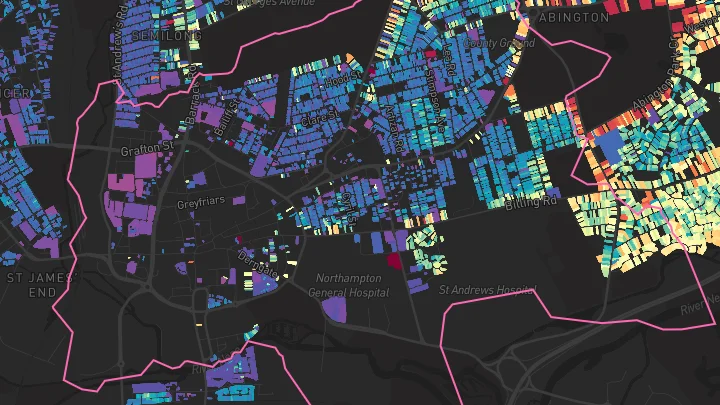 House price heatmap showing property values across Northampton