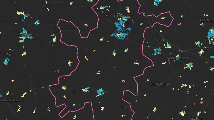 House price heatmap showing property values across Daventry