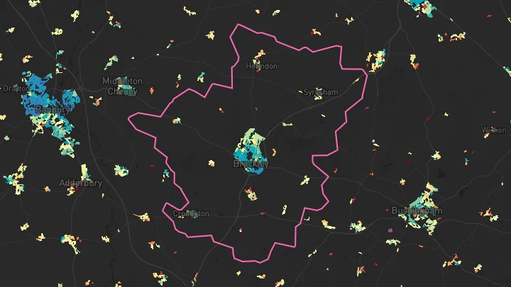 House price heatmap showing property values across Brackley