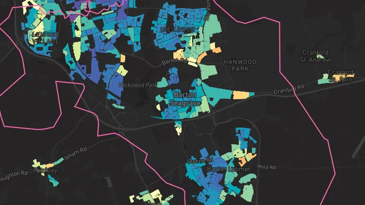 House price heatmap showing property values across Kettering
