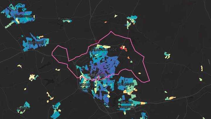 House price heatmap showing property values across Kettering
