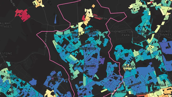 House price heatmap showing property values across Northampton