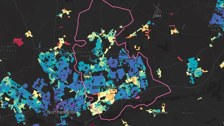 House price heatmap showing property values across Northampton