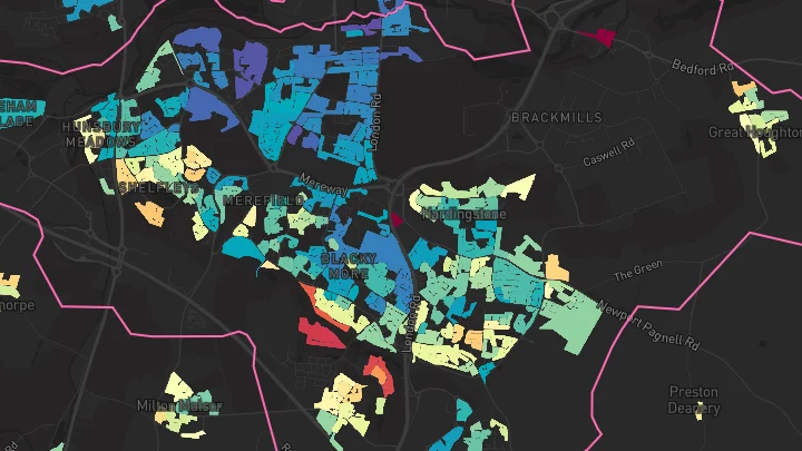 House price heatmap showing property values across Northampton