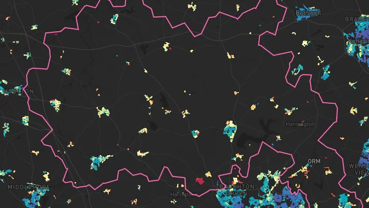 House price heatmap showing property values across Brixworth