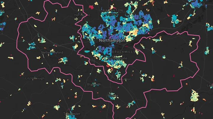 House price heatmap showing property values across Weedon