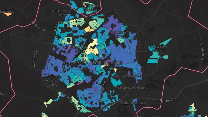 House price heatmap showing property values across Wellingborough