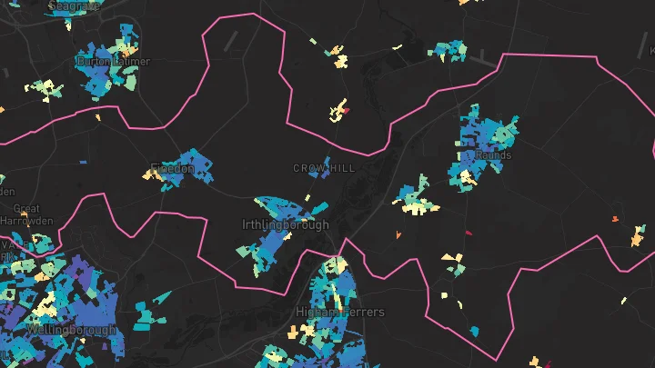 House price heatmap showing property values across Raunds