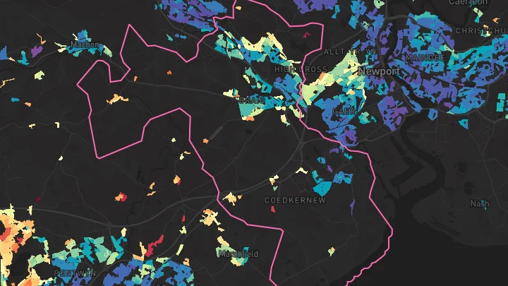 House price heatmap showing property values across Rogerstone