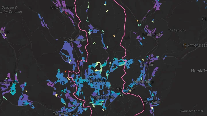 House price heatmap showing property values across Pontllanfraith