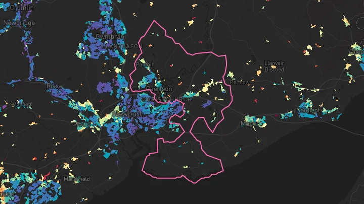 House price heatmap showing property values across Caerleon