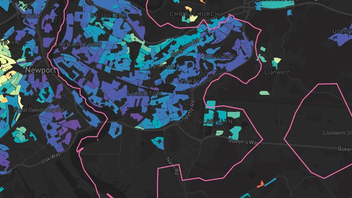 House price heatmap showing property values across Newport