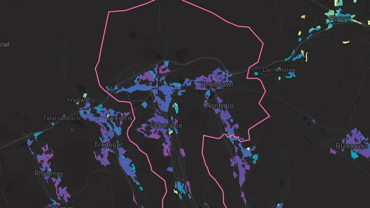 House price heatmap showing property values across Brynmawr