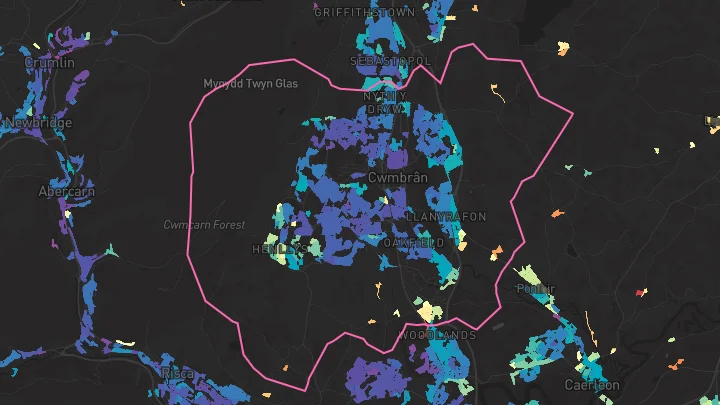 House price heatmap showing property values across Croesyceiliog