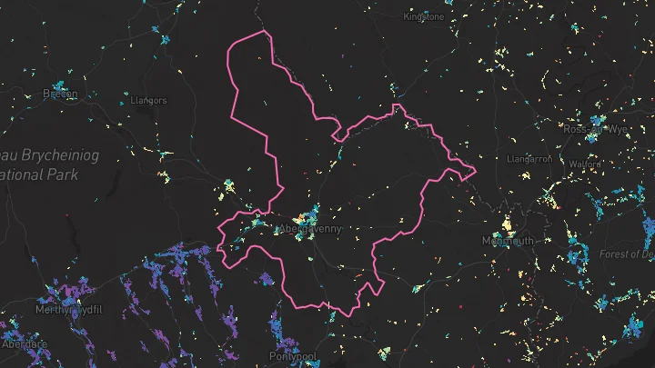 House price heatmap showing property values across Abergavenny