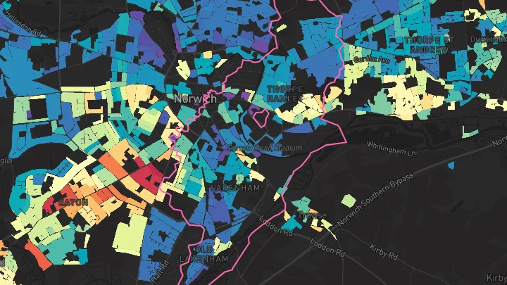 House price heatmap showing property values across Norwich