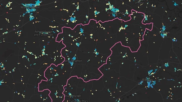 House price heatmap showing property values across Long Stratton