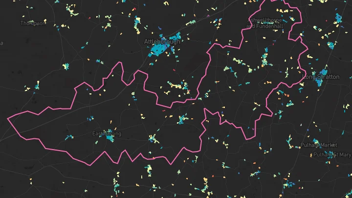 House price heatmap showing property values across East Harling