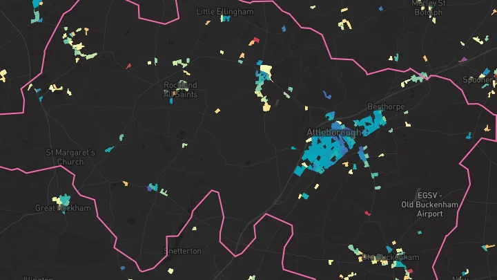 House price heatmap showing property values across Attleborough
