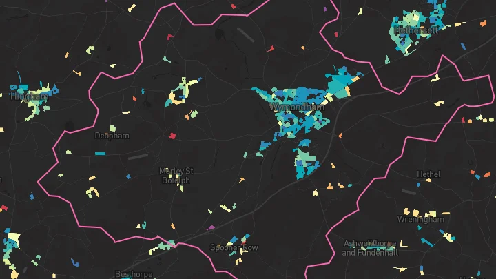 House price heatmap showing property values across Wymondham