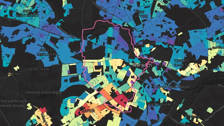 House price heatmap showing property values across Norwich
