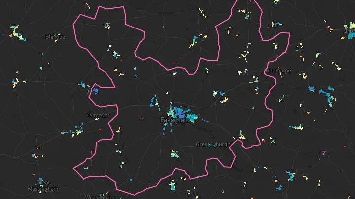 House price heatmap showing property values across Fakenham