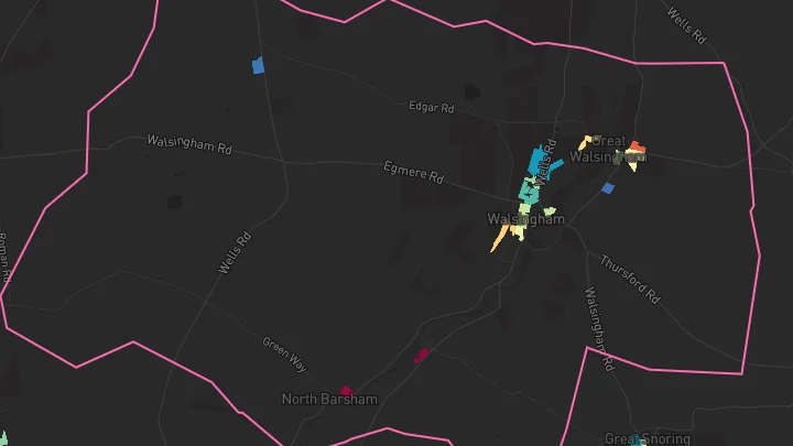 House price heatmap showing property values across Walsingham