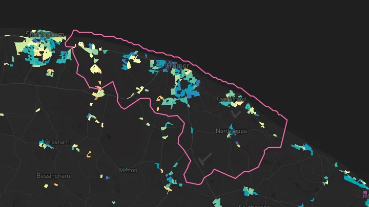 House price heatmap showing property values across Cromer