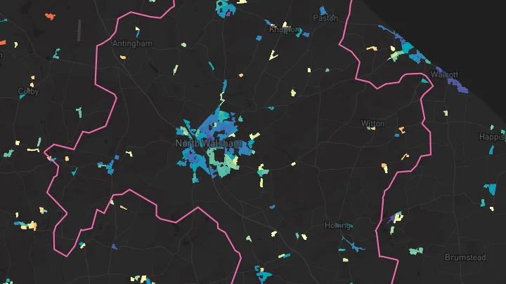 House price heatmap showing property values across North Walsham