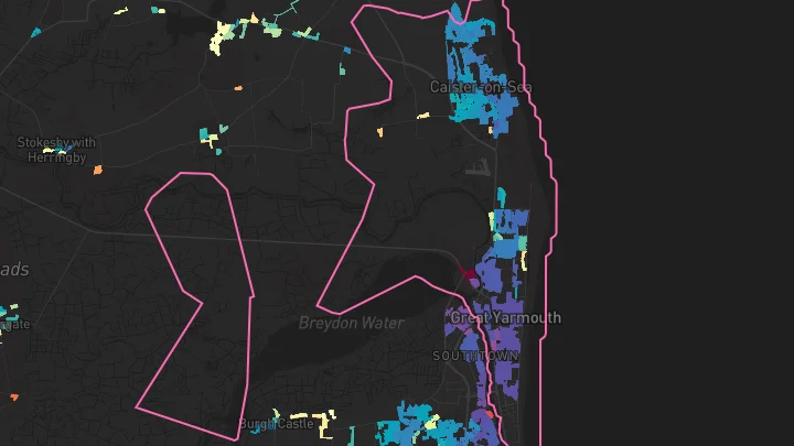 House price heatmap showing property values across Caister On Sea