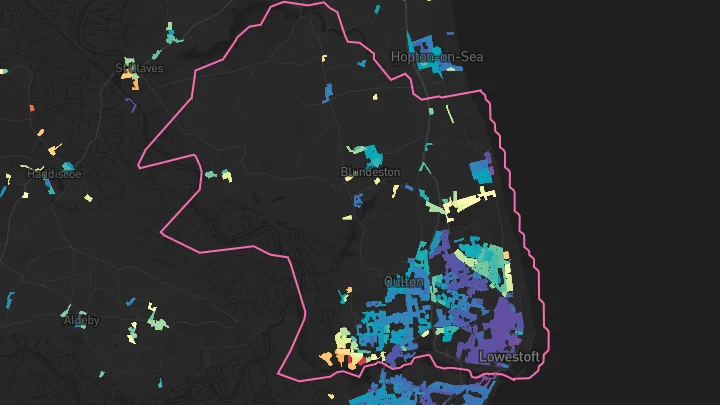 House price heatmap showing property values across Lowestoft