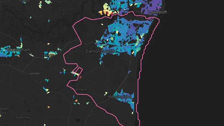 House price heatmap showing property values across Carlton Colville