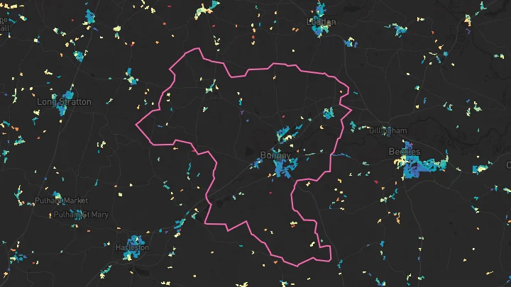 House price heatmap showing property values across Bungay