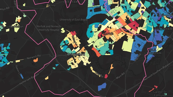House price heatmap showing property values across Norwich