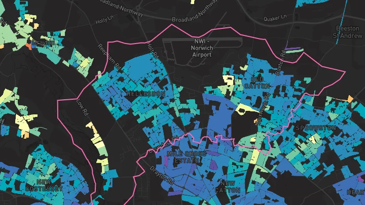 House price heatmap showing property values across Norwich