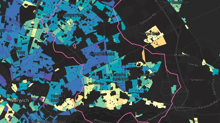 House price heatmap showing property values across Norwich