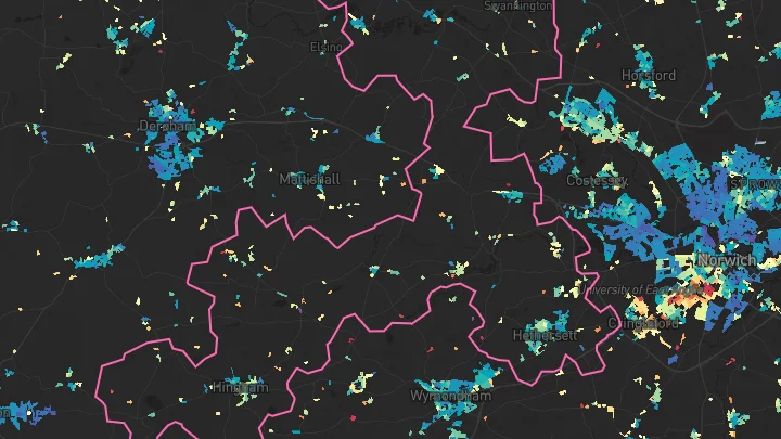 House price heatmap showing property values across Hethersett