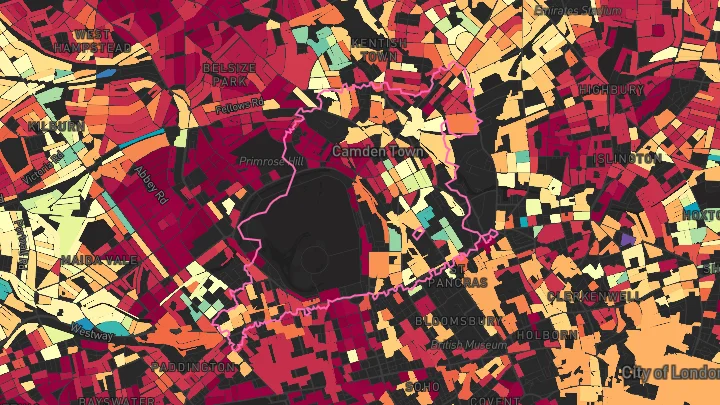 House price heatmap showing property values across Marylebone