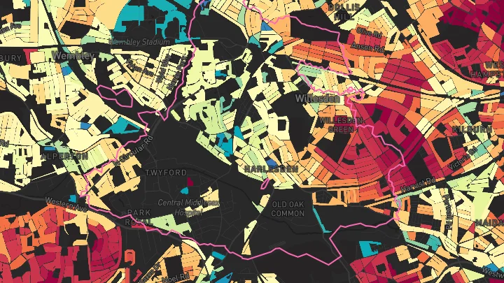 House price heatmap showing property values across Park Royal