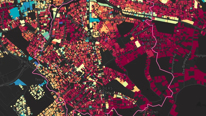 House price heatmap showing property values across Golders Green