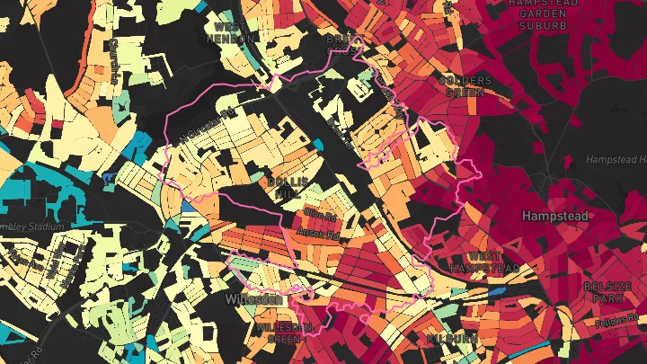 House price heatmap showing property values across Neasden