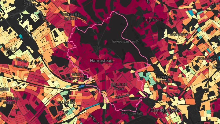 House price heatmap showing property values across Hampstead