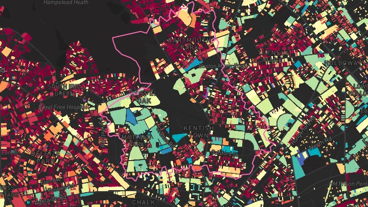 House price heatmap showing property values across Kentish Town