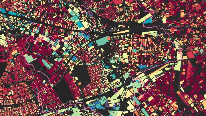 House price heatmap showing property values across Kilburn