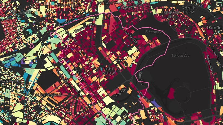 House price heatmap showing property values across St Johns Wood