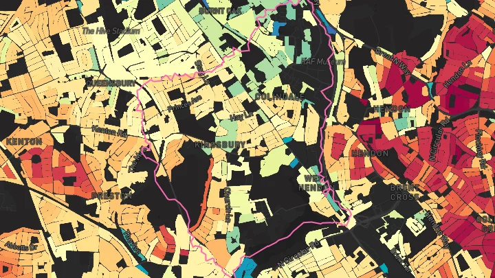 House price heatmap showing property values across Colindale
