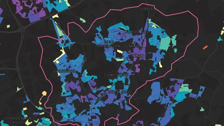 House price heatmap showing property values across Royton