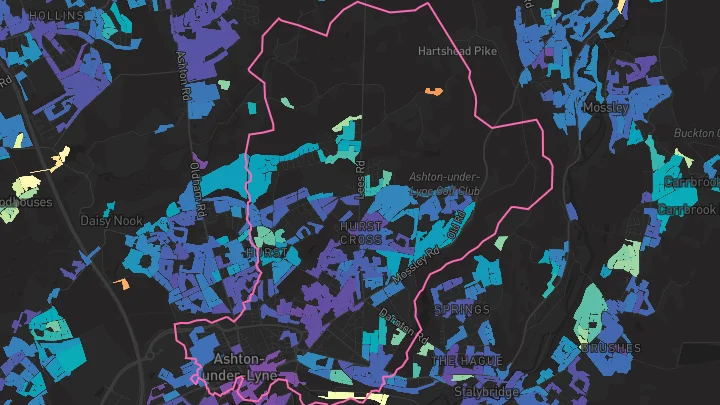 House price heatmap showing property values across Ashton-Under-Lyne