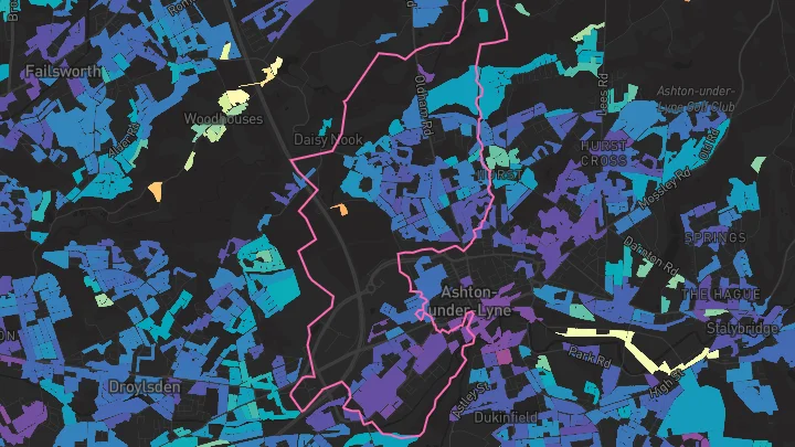 House price heatmap showing property values across Ashton-Under-Lyne