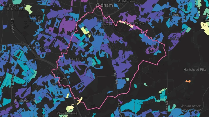 House price heatmap showing property values across Oldham